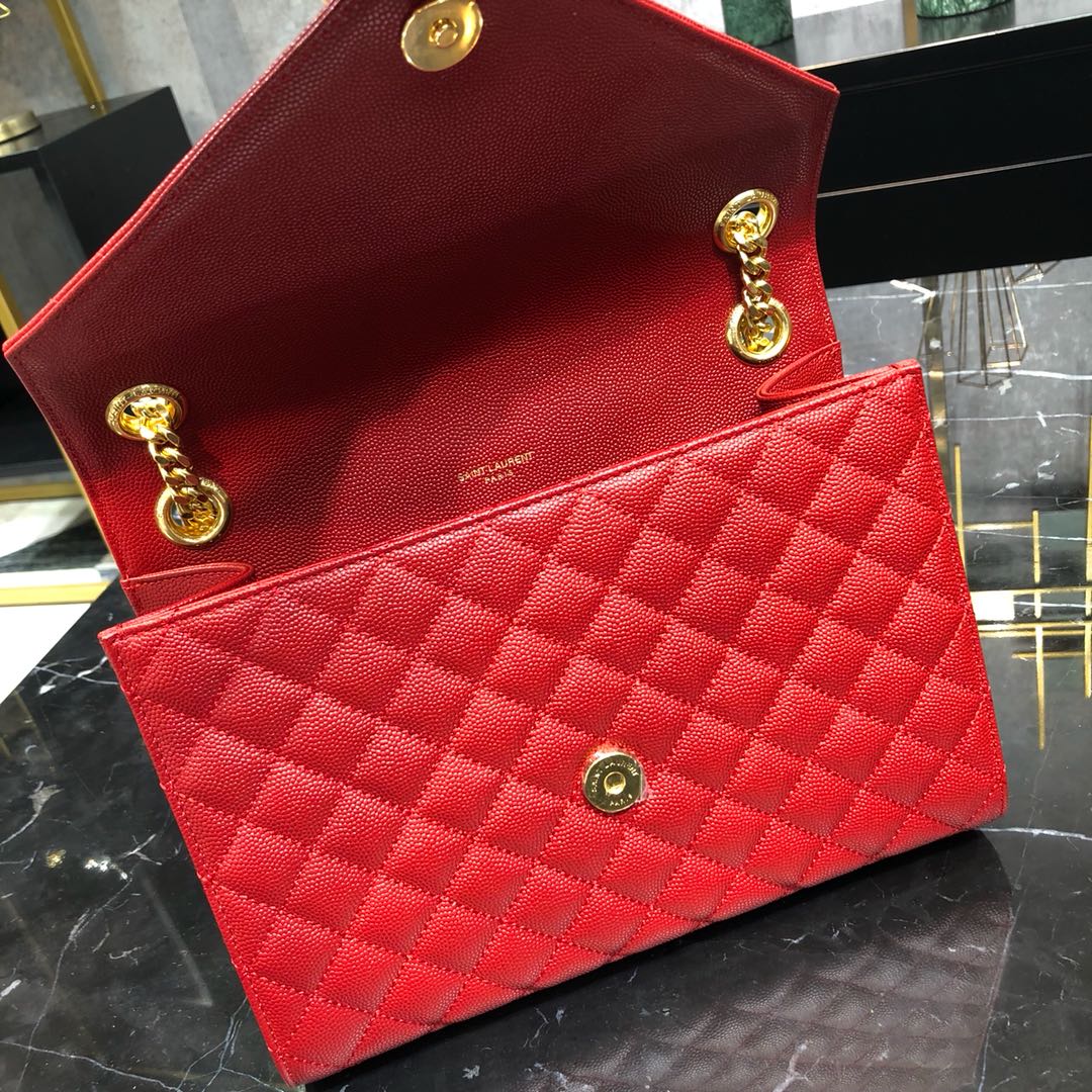 Saint Laurent Envelope Grain Quilted Calfskin Handbag Red 600185 